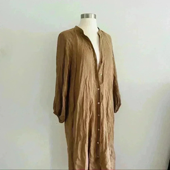 New Zara Linen Shirt Dress Camel New Buttons - Picture 9 of 15